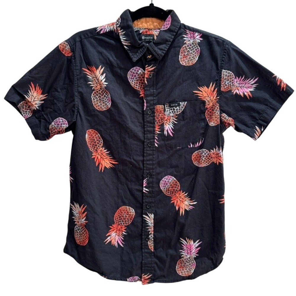 Matix Pineapple Print Button Up Short Sleeve Shirt Tropical Mens‎ Size S